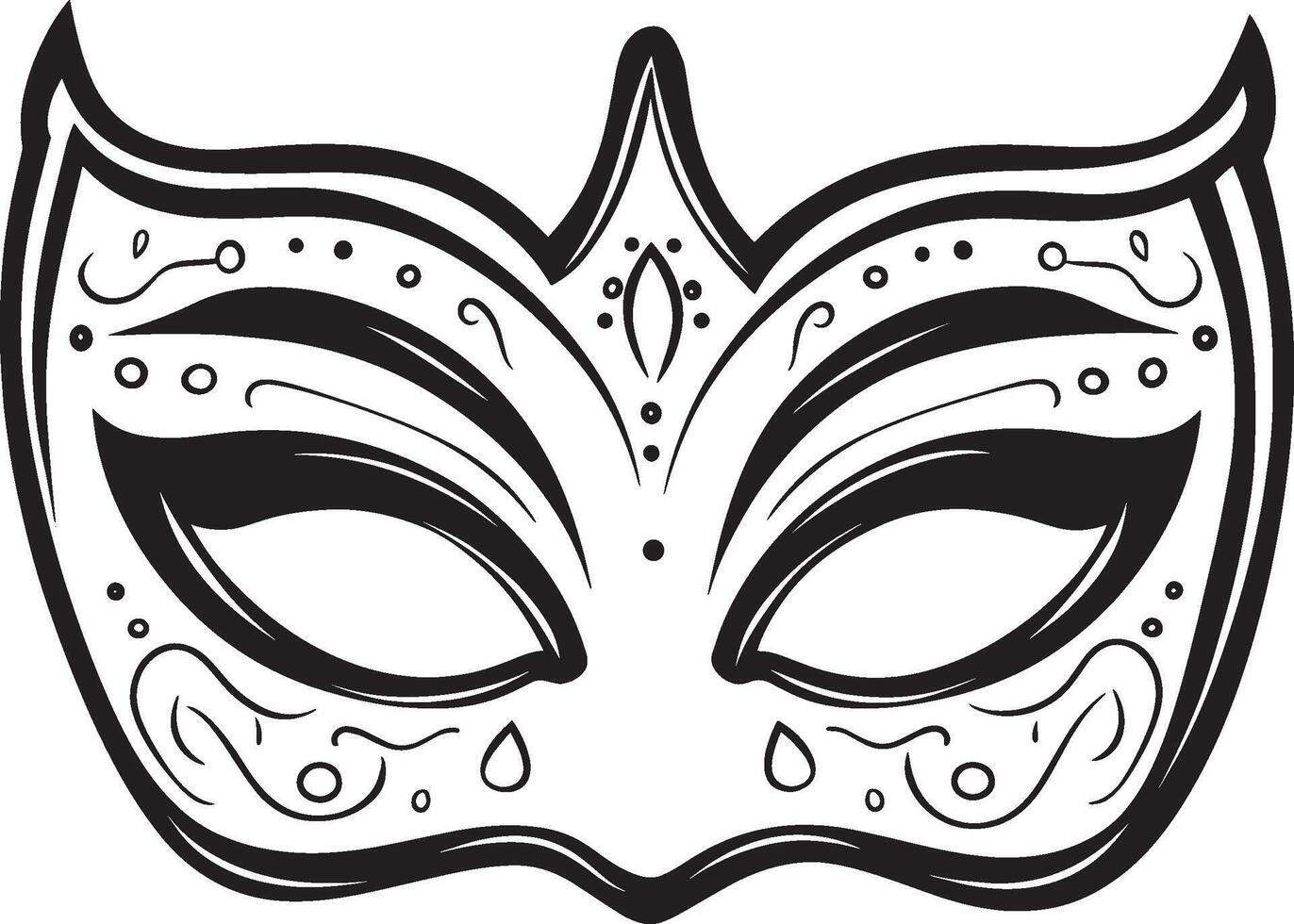Black illustration of a clean, simple Mardi Gras mask in linear outline style vector