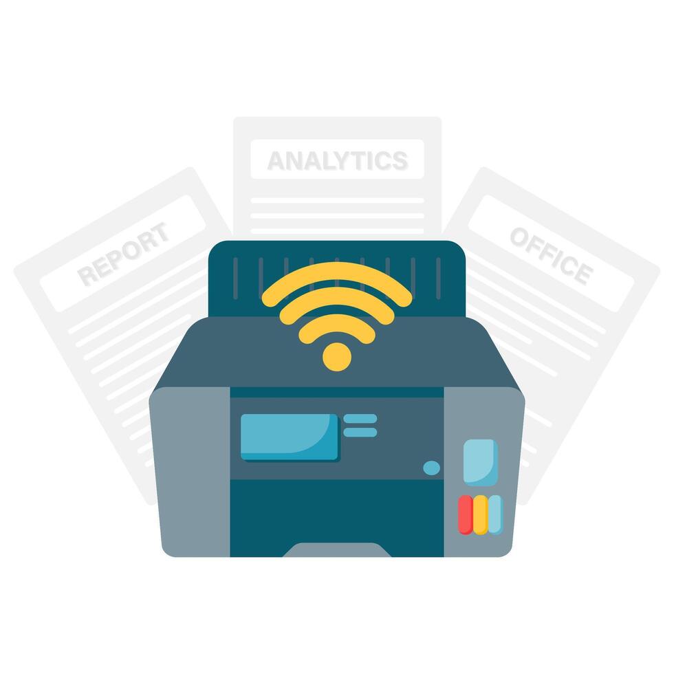 printer device with wifi technology, illustration of network and internet vector