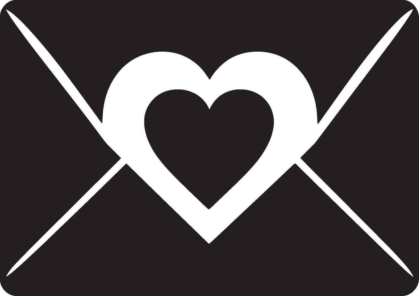 Envelope with heart clean simple silhouette black vector