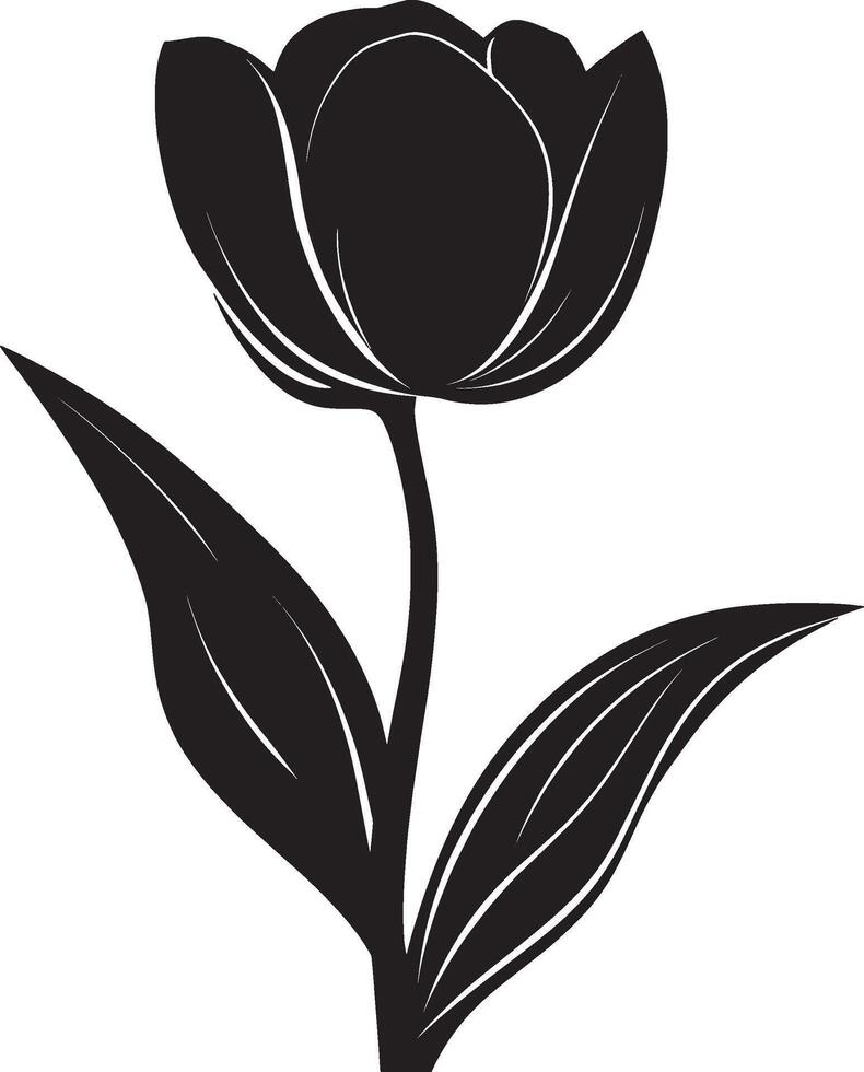Black illustration of a tulip flower in a clean, simple silhouette vector