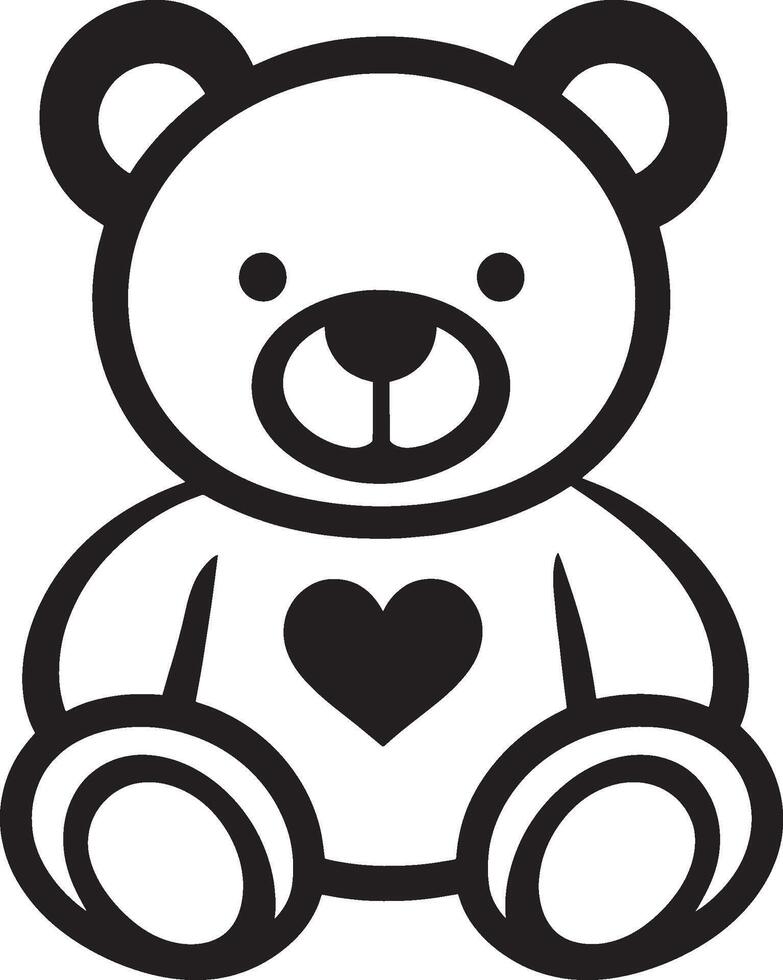 Teddy bear with heart silhouette in black style, clean and simple vector