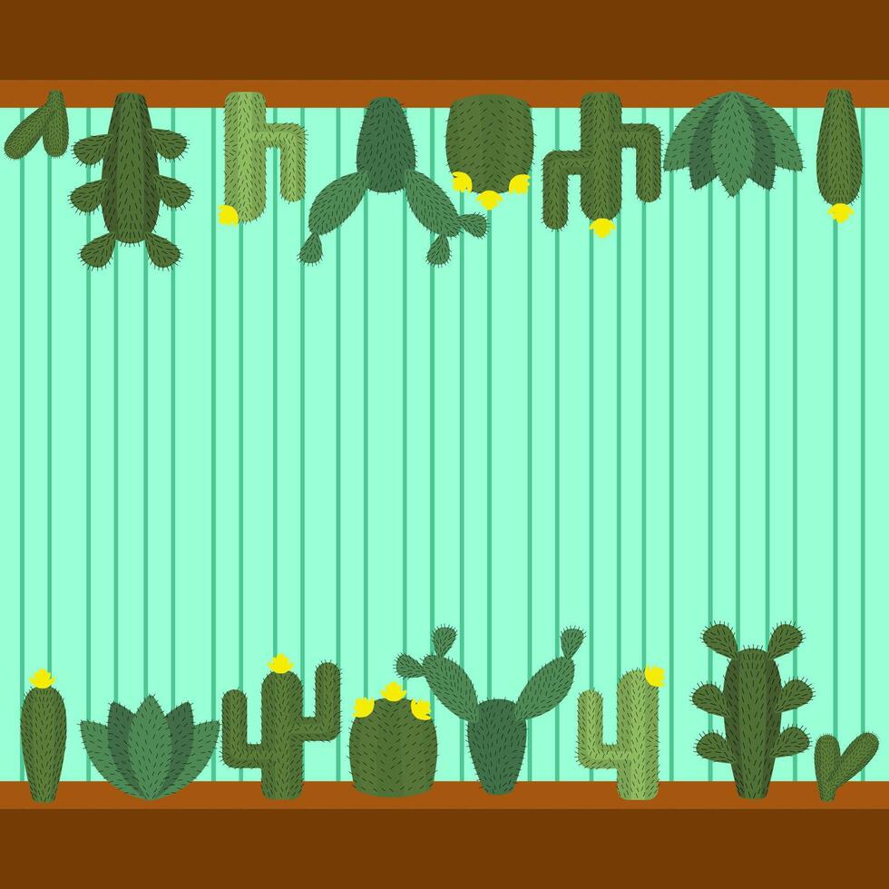cactus background with cute frame vector