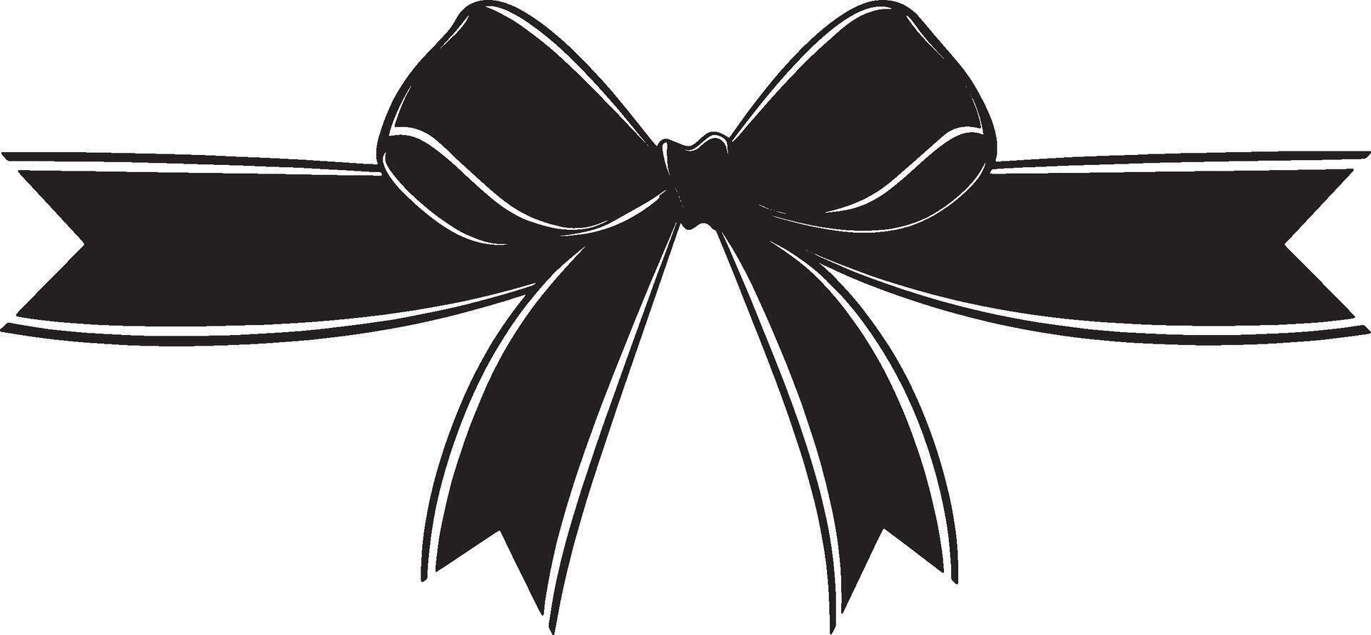 Gift ribbon and bow silhouette in black style, clean and simple vector