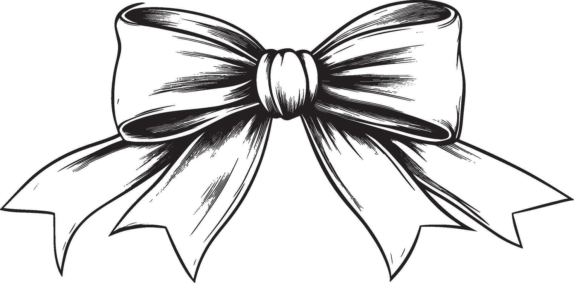 Ribbon and bow clean simple linear outline black illustration vector