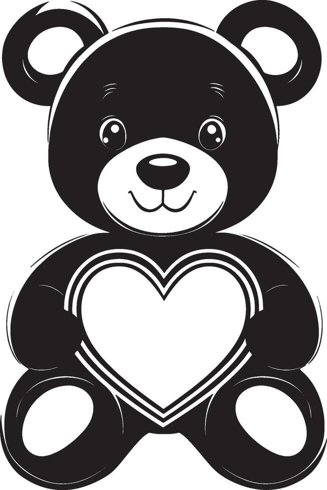 Teddy bear with heart clean simple silhouette black vecto vector