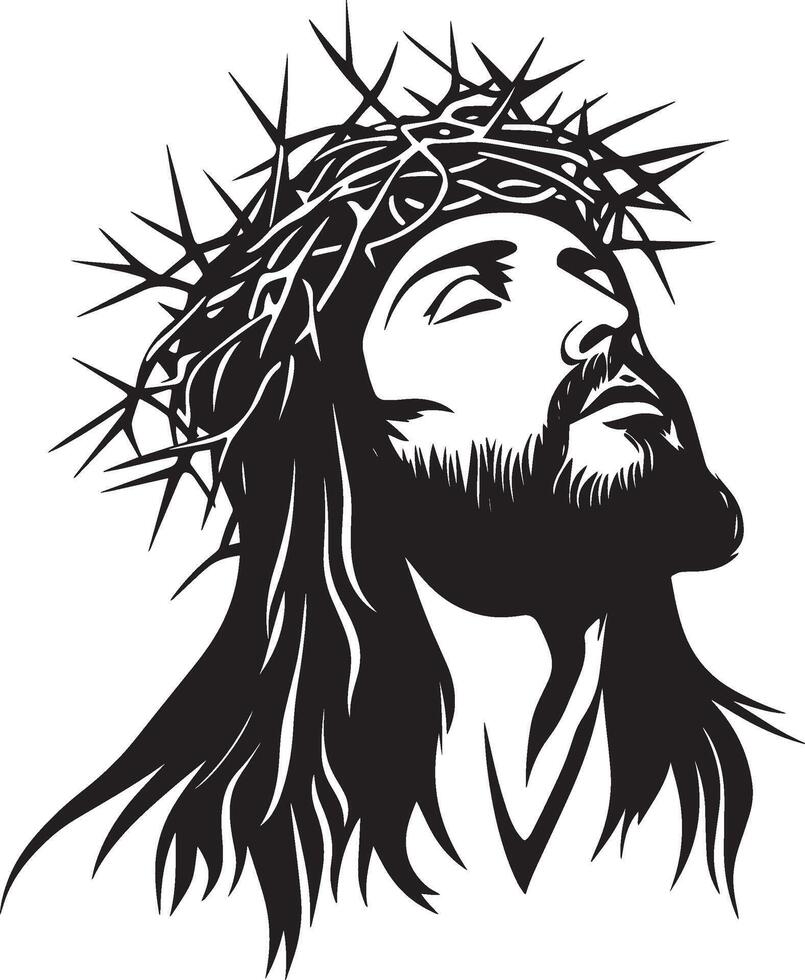 Jesus wearing a crown of thorns clean simple silhouette black illustration vector