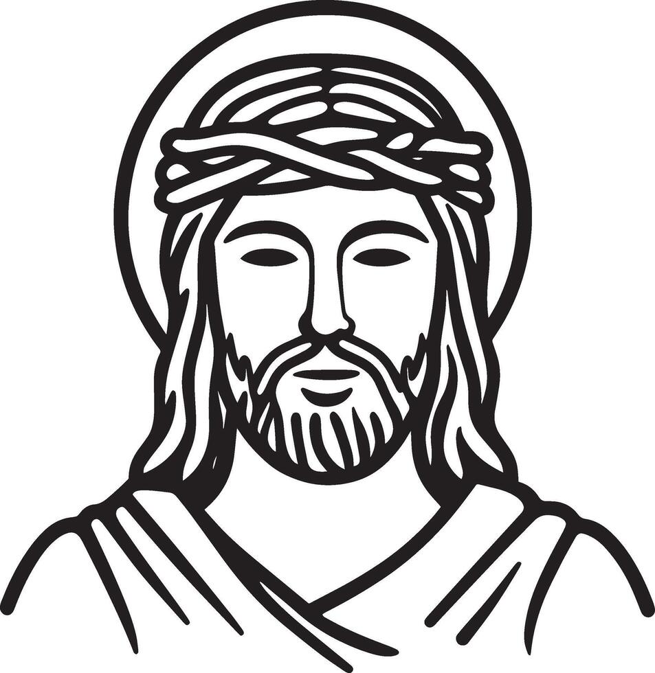 jesus christ, the face of the lord, in a line drawing vector