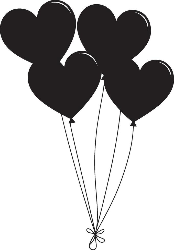 Heart Shaped Flying Balloons clean simple icon silhouette black vector