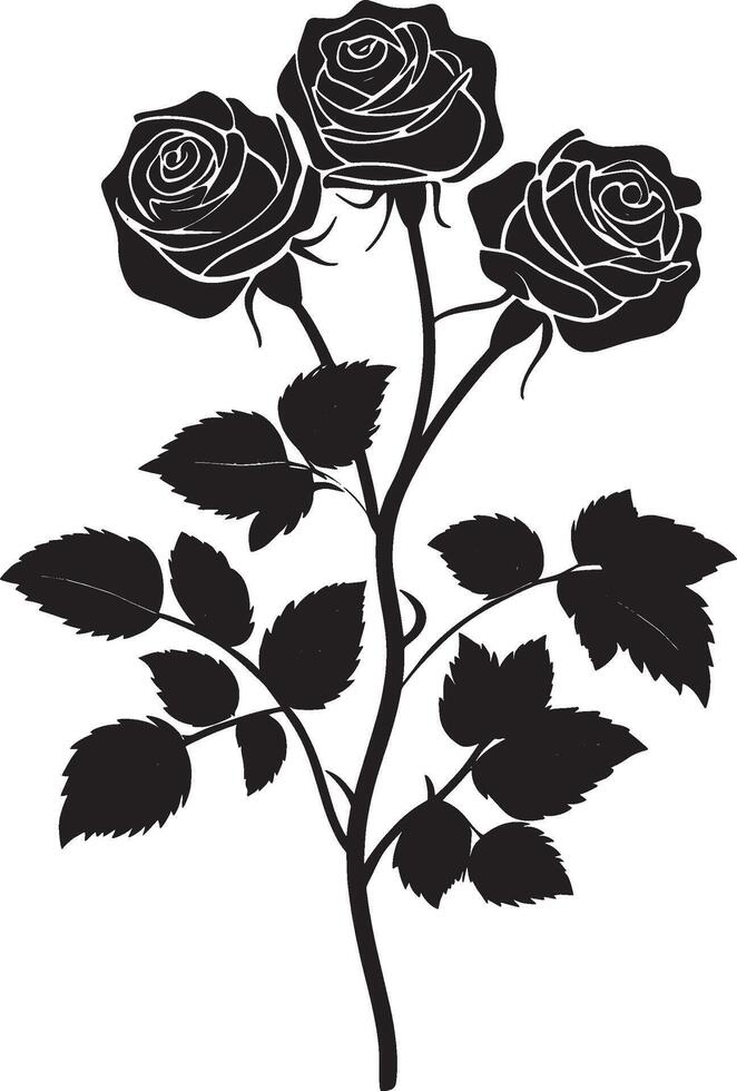 Black illustration of a beautiful bouquet of roses in a clean, simple icon silhouette vector