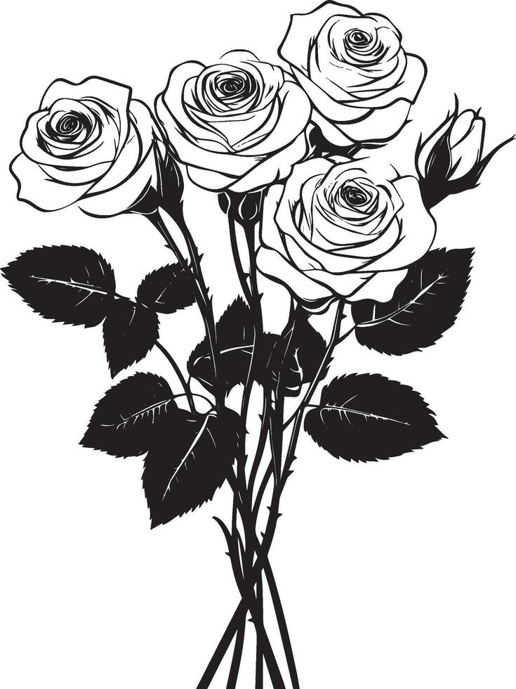 Beautiful Bouquet rose clean simple icon outline black illustration vector