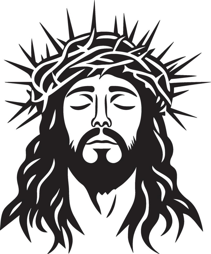 Jesus wearing a crown of thorns clean simple icon outline black vector
