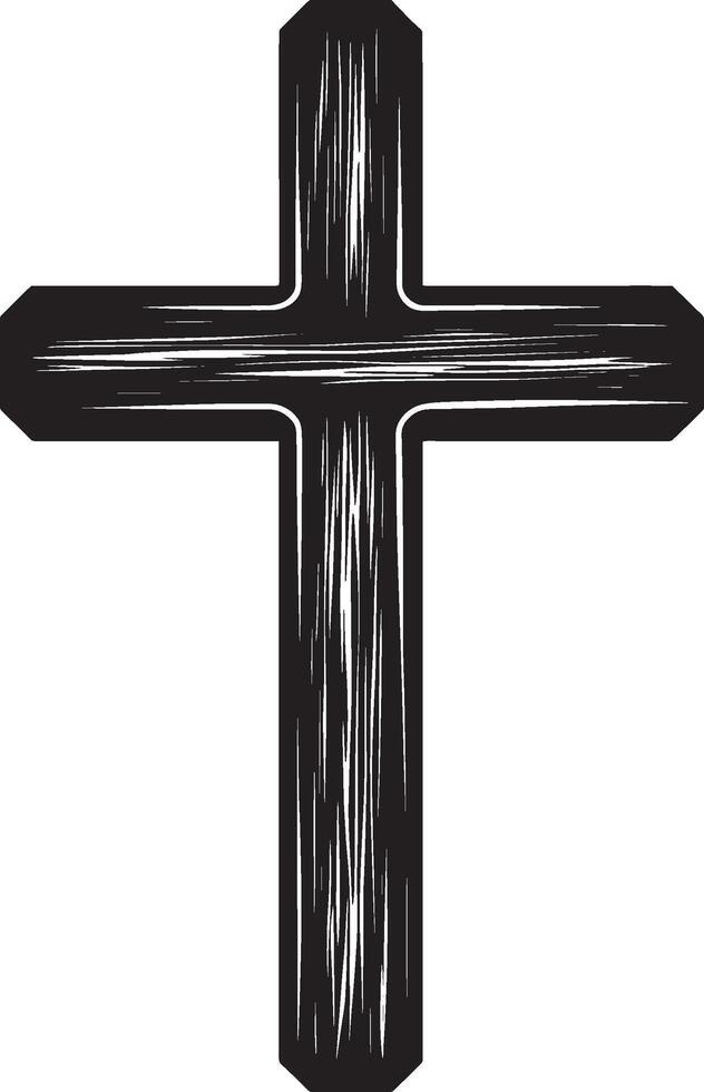 Wooden cross icon silhouette in black style, clean and simple vector