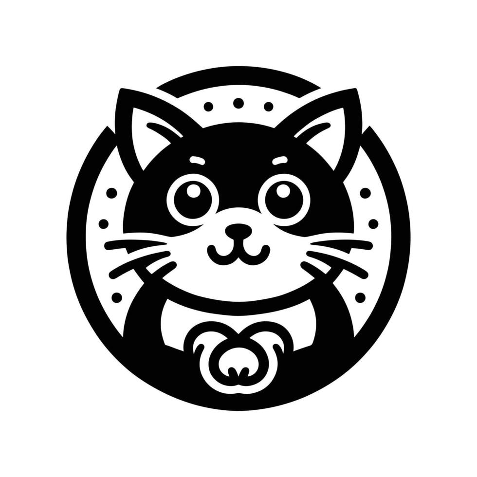 a black and white cat logo with a circle around it vector