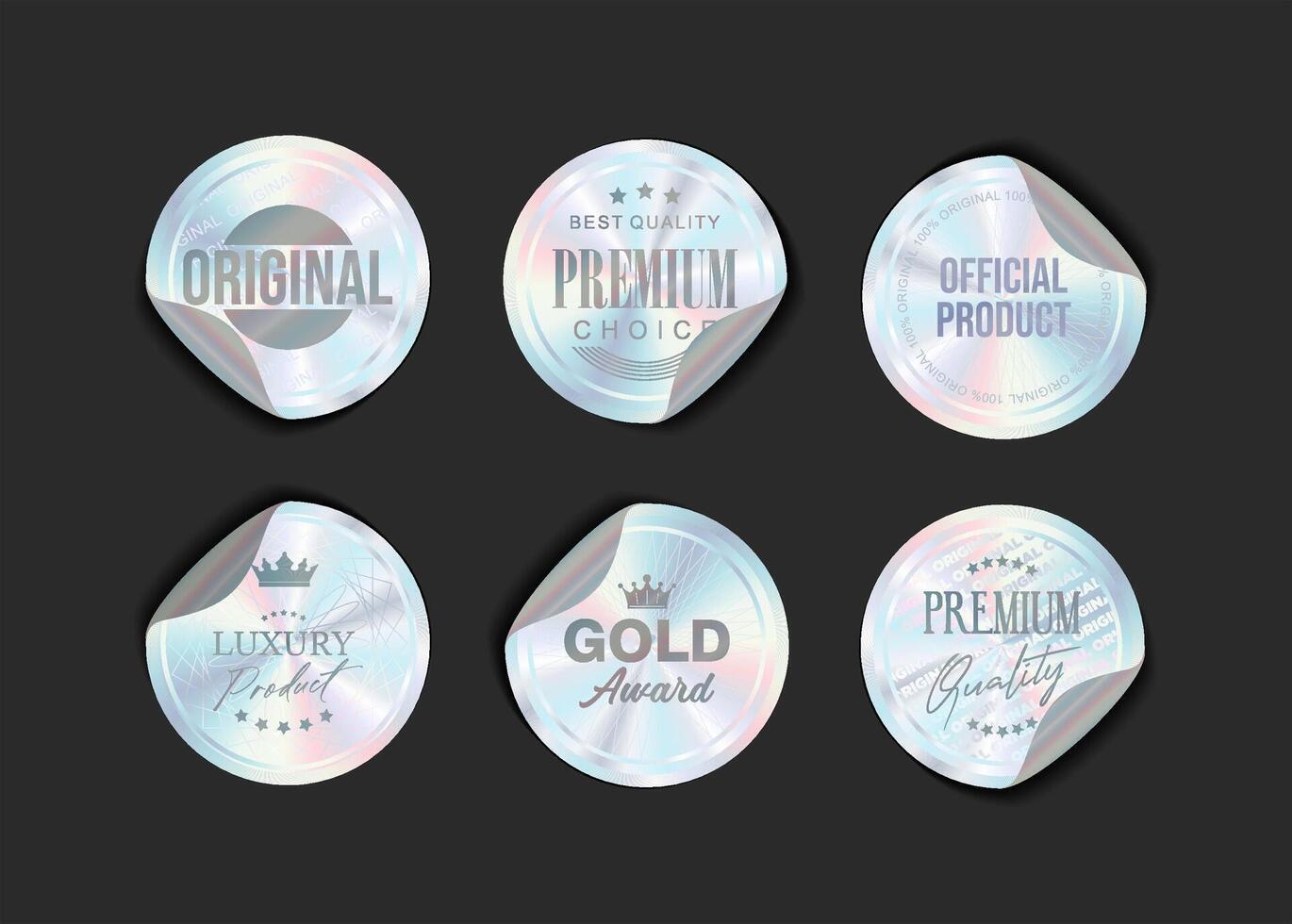 Label with holographic effect shiny colorful emblems ,set of color holographic sticker templates tock illustration vector