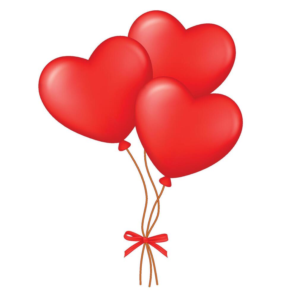 Red Heart Shaped Balloons, isolated on a transparent background. Happy Valentines day. illustration. vector