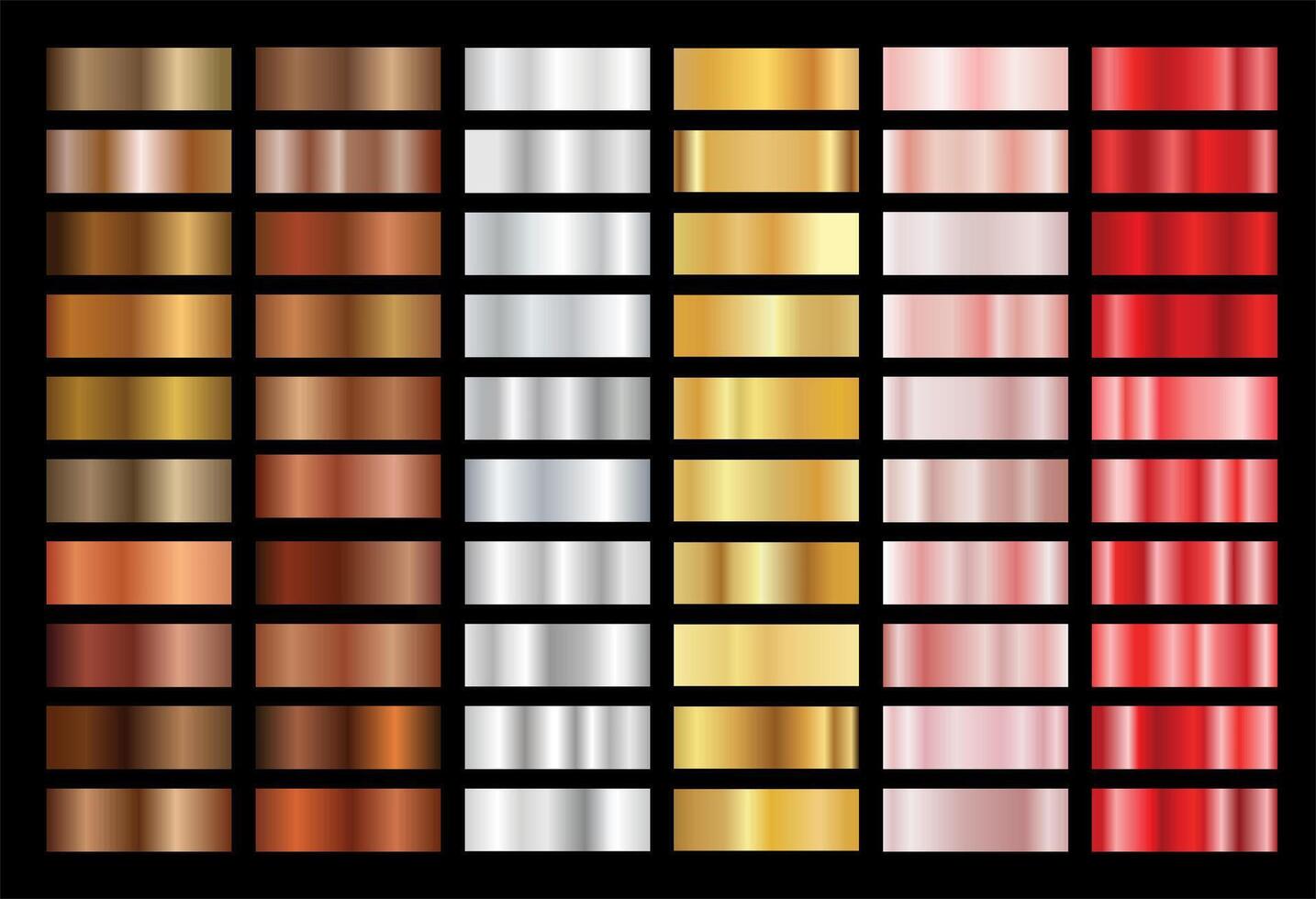 Collection of gold silver bronze red and rose gold gradient texture background vector