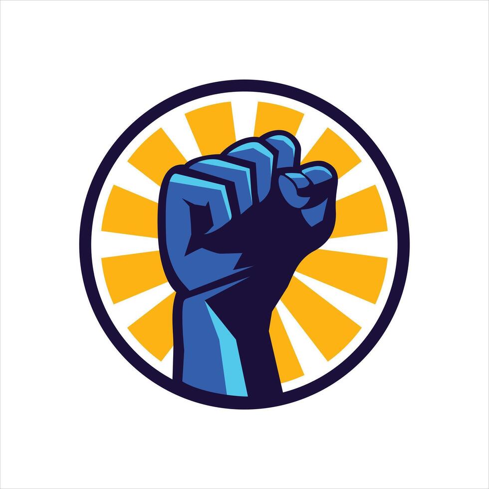 A fist with a sunburst in the background vector