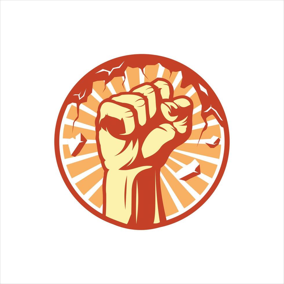 A clenched fist with a sunburst background vector