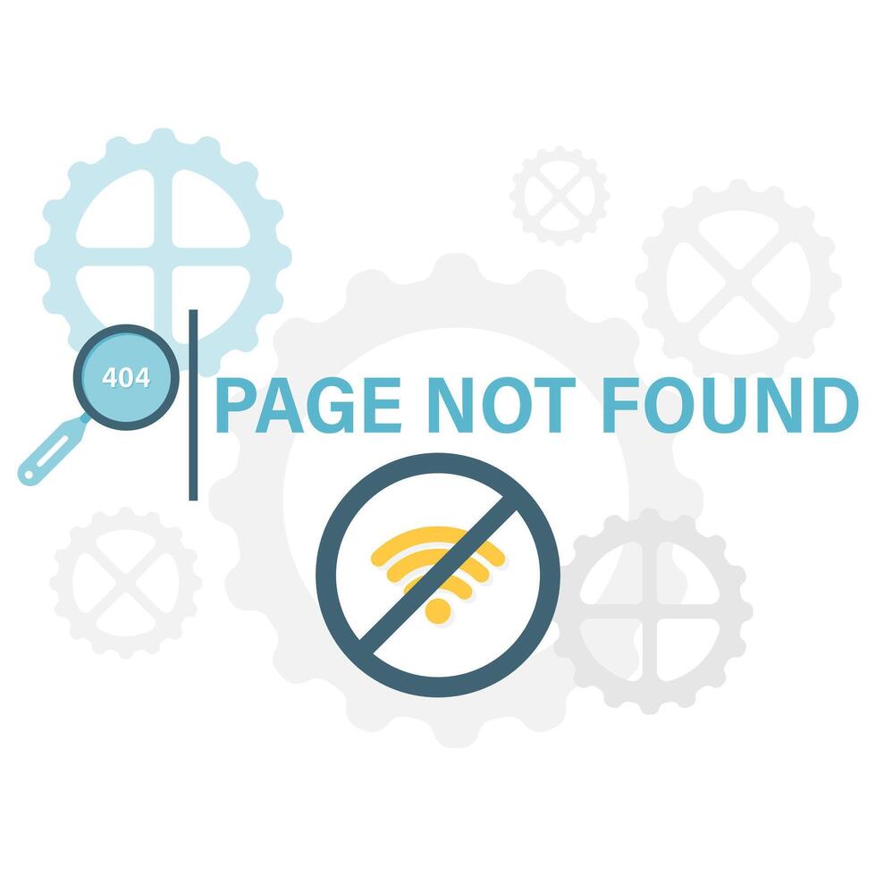 page not found with gear , internet and network disruptions vector