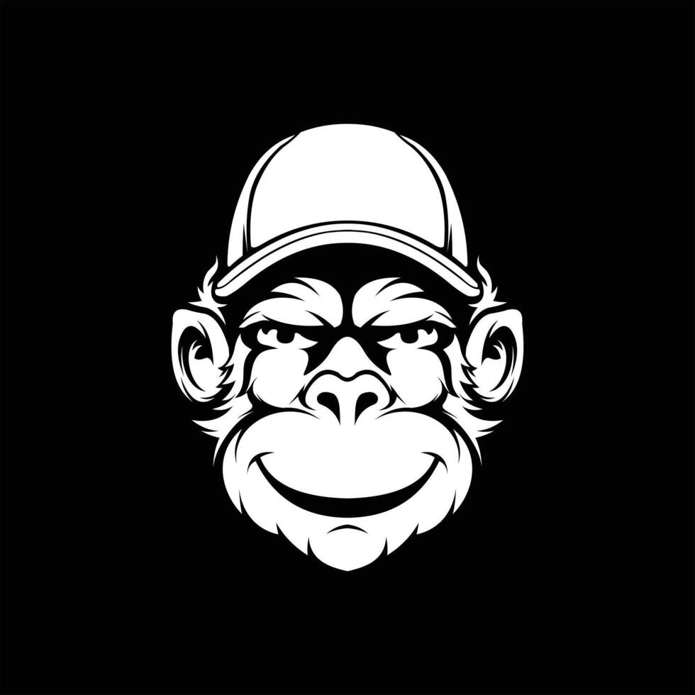 A monkey wearing a baseball cap on a black background vector
