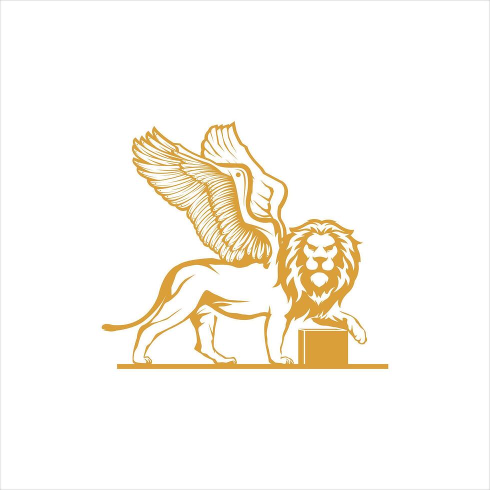 The lion is standing on a block with wings vector