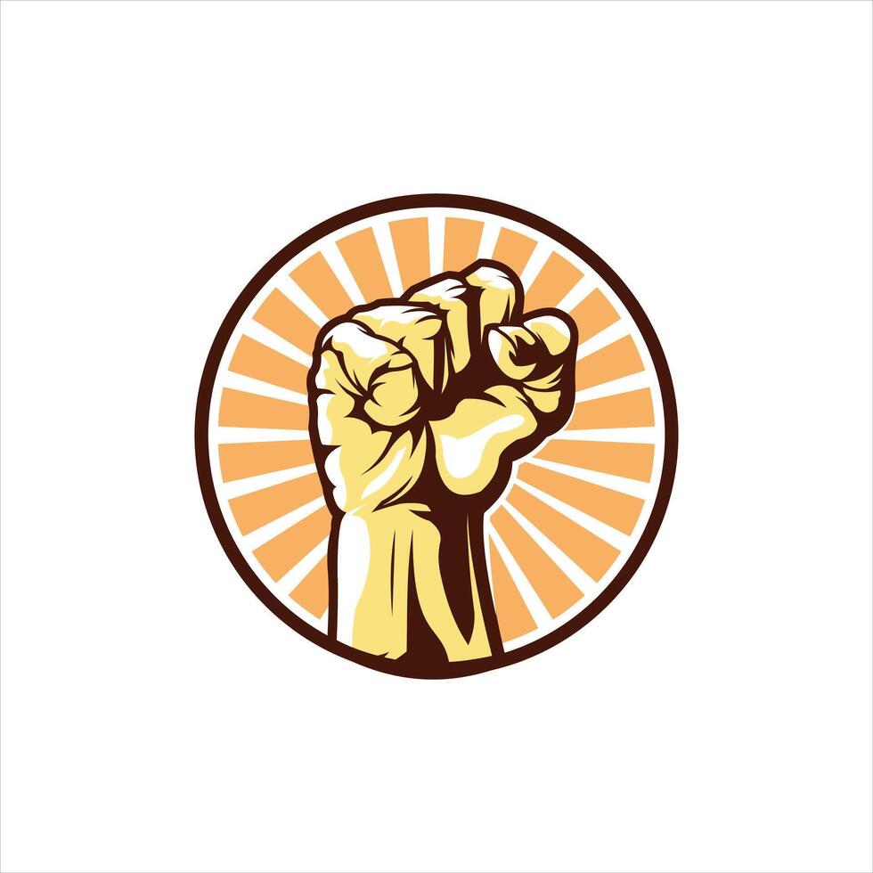 A fist raised in the air with rays coming out of it vector