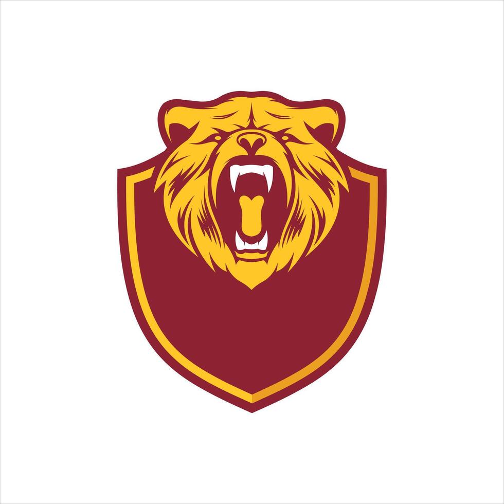 A bear head on a shield with its mouth open vector