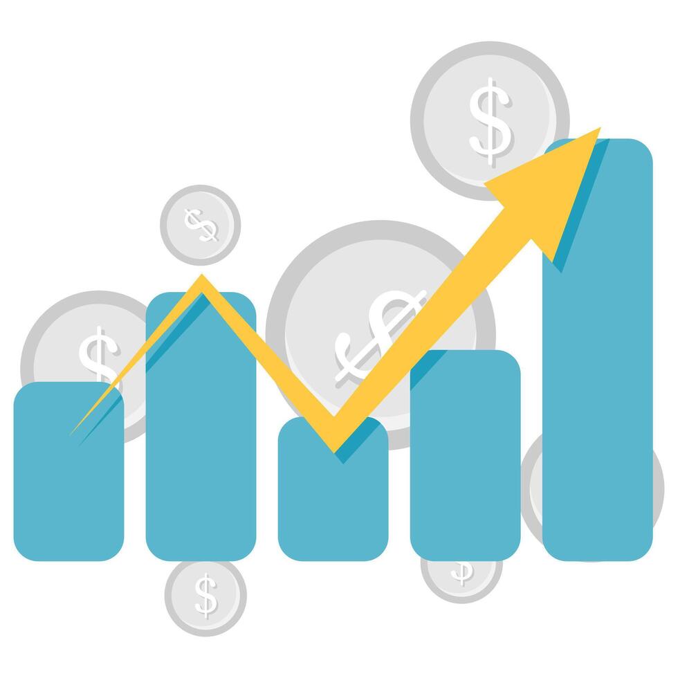 rising bar chart with coin element, business and financial analysis vector