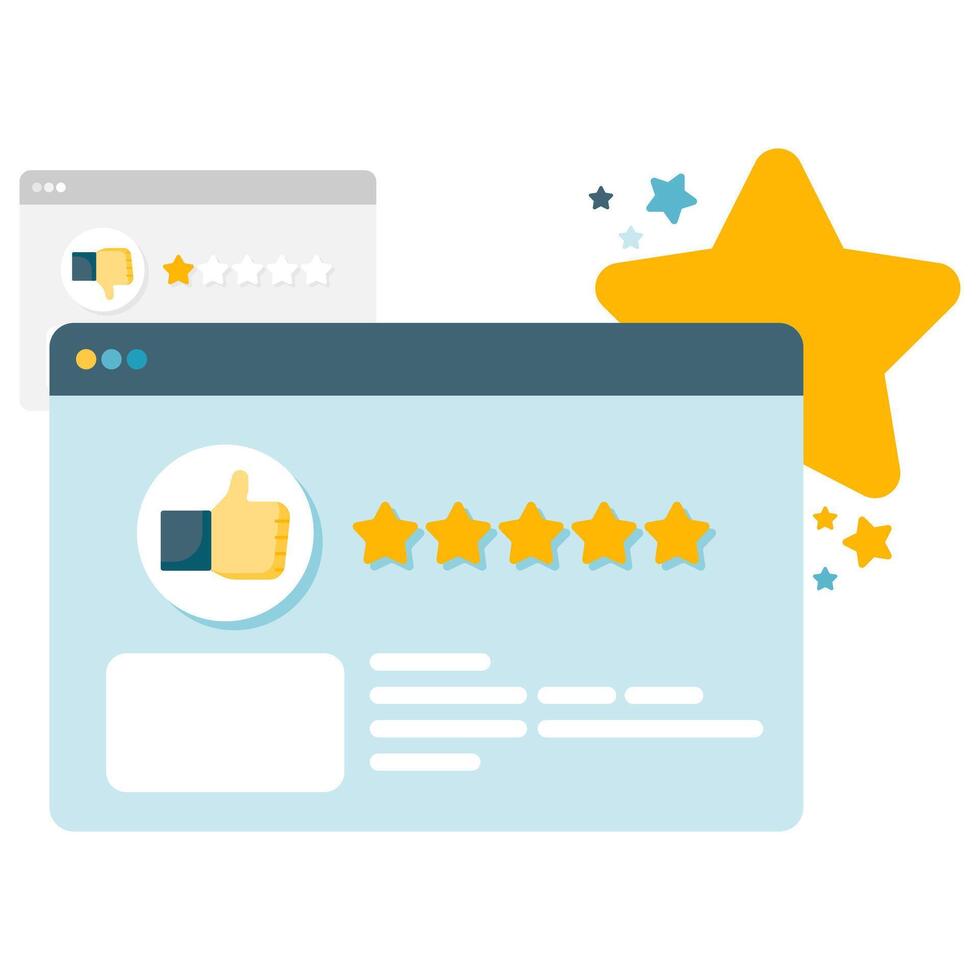 Customer ratings and reviews, online interaction and communication vector