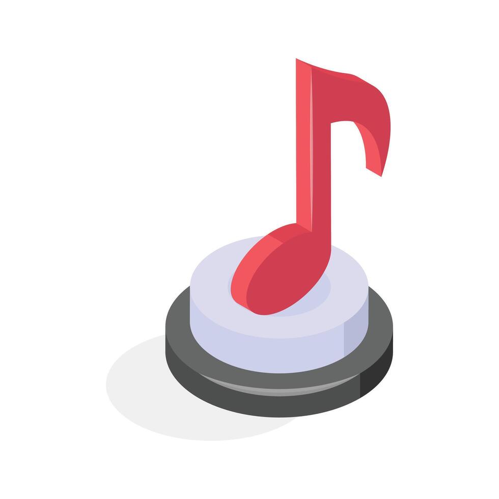 A vibrant red music note icon, rendered in an isometric style vector