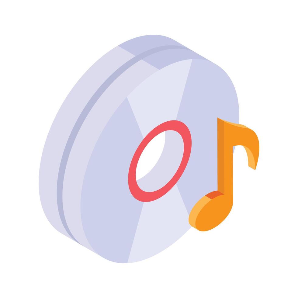 A stylized, isometric icon of a compact disc with a musical note vector