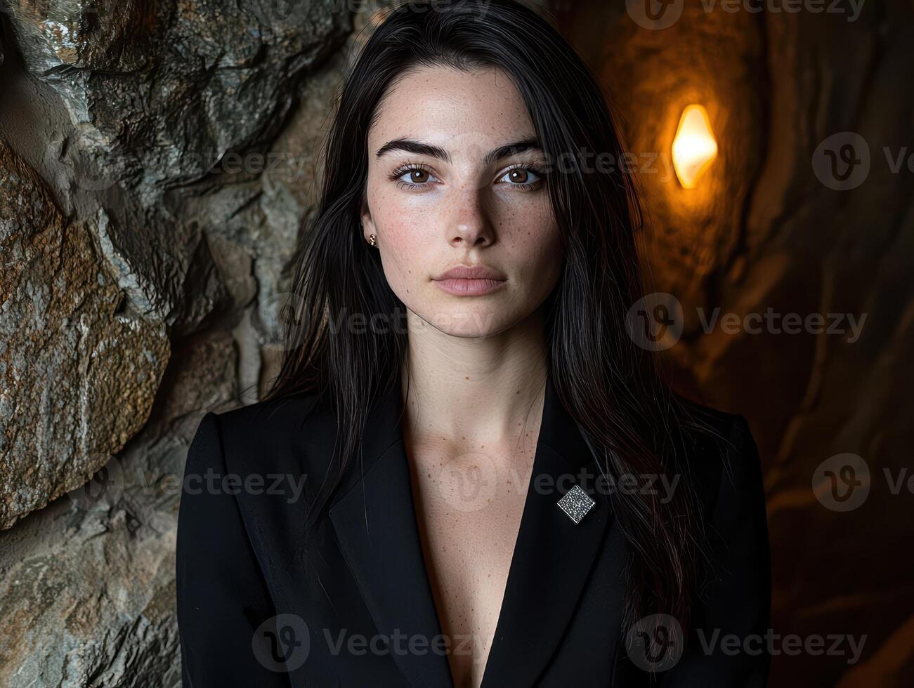 Portrait of a beautiful woman in a black suit photo