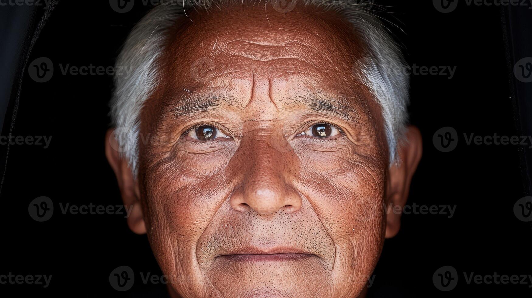 Close up portrait of an elderly man with gray hair photo