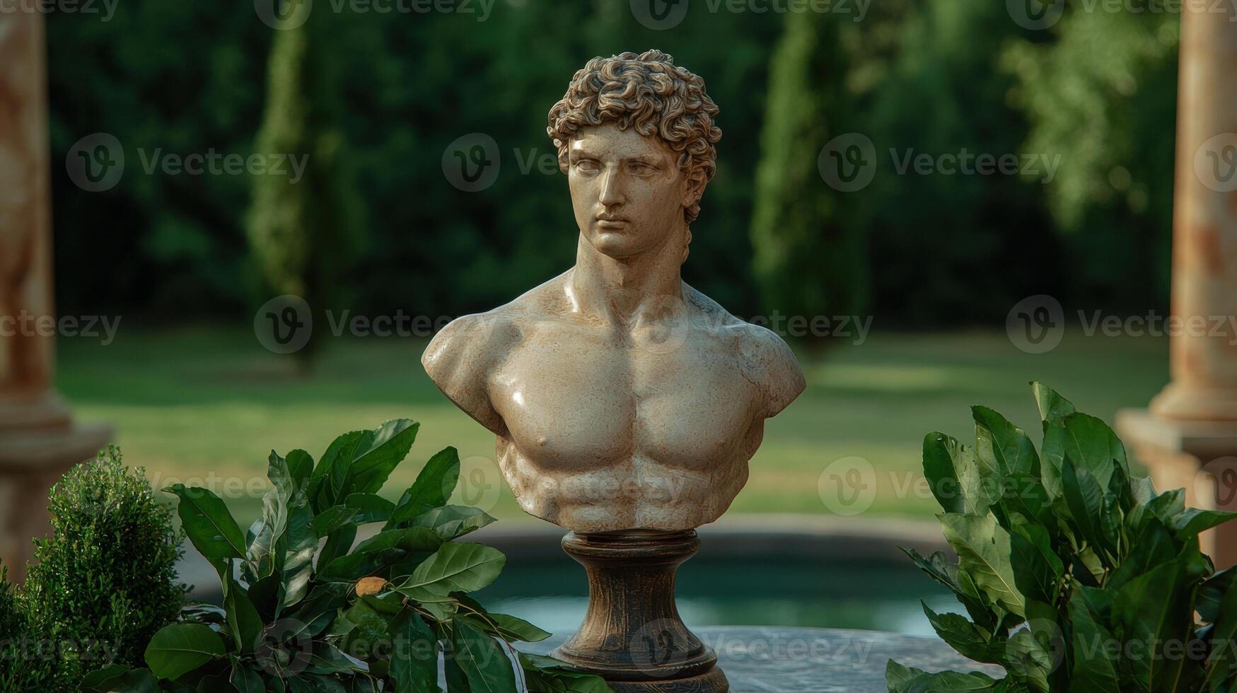 Bust of a man in a garden setting photo