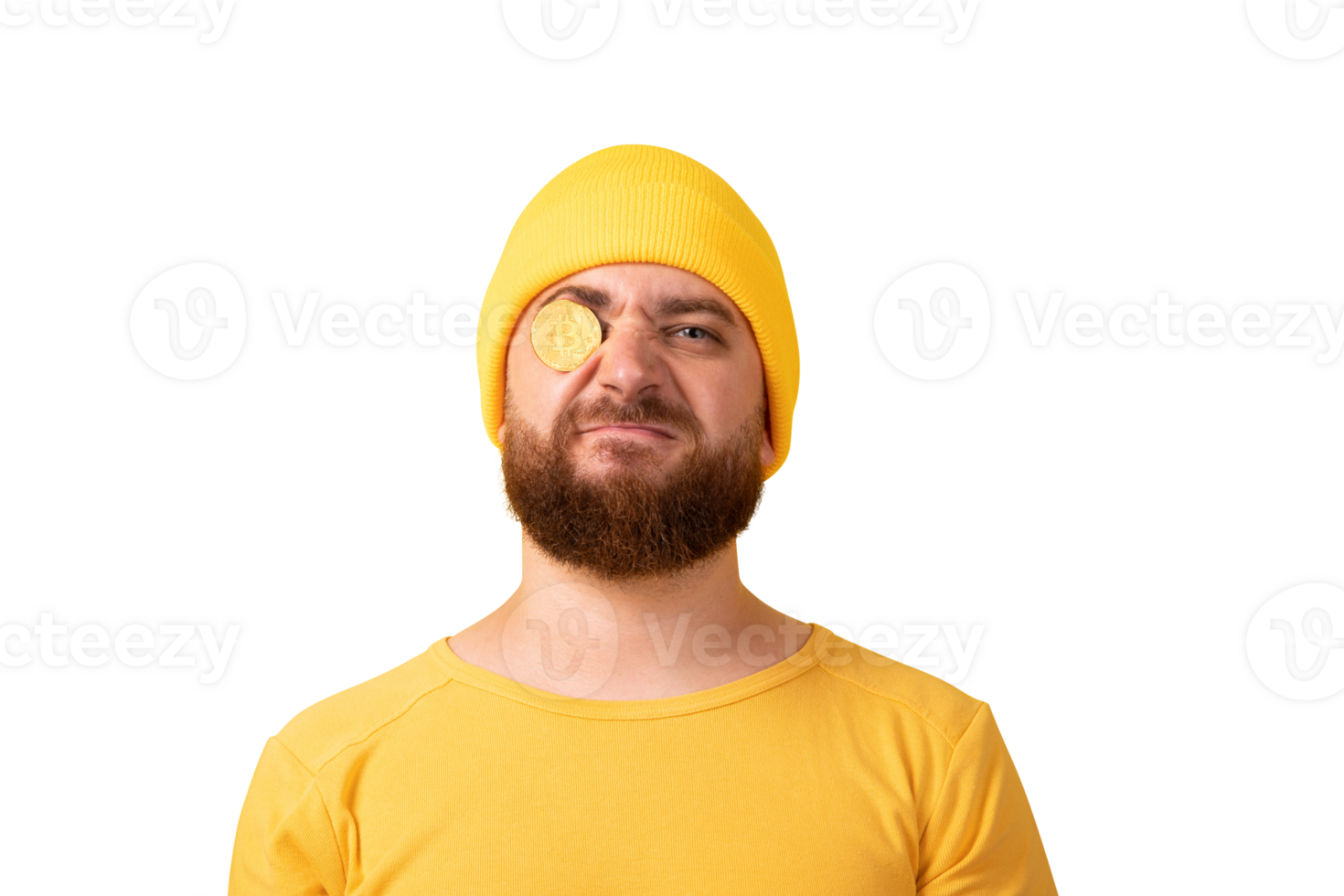 funny man with bitcoin in yellow hat png