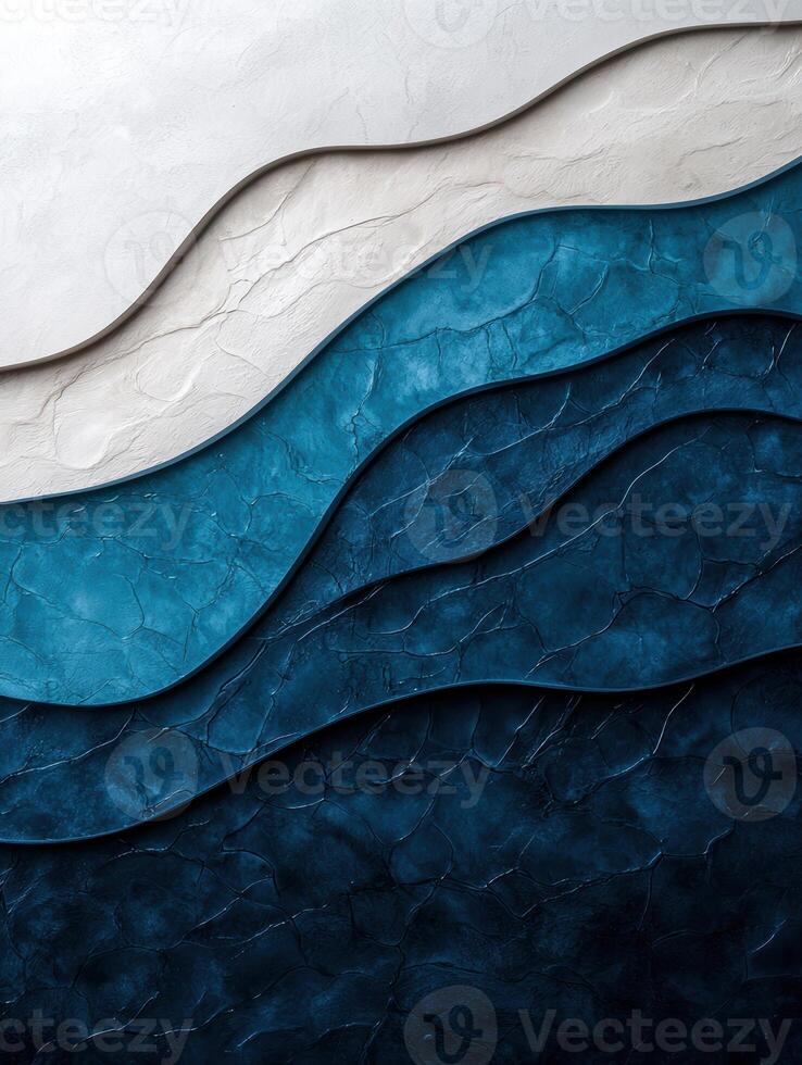 Abstract textured background with wavy layers in shades of blue and white photo
