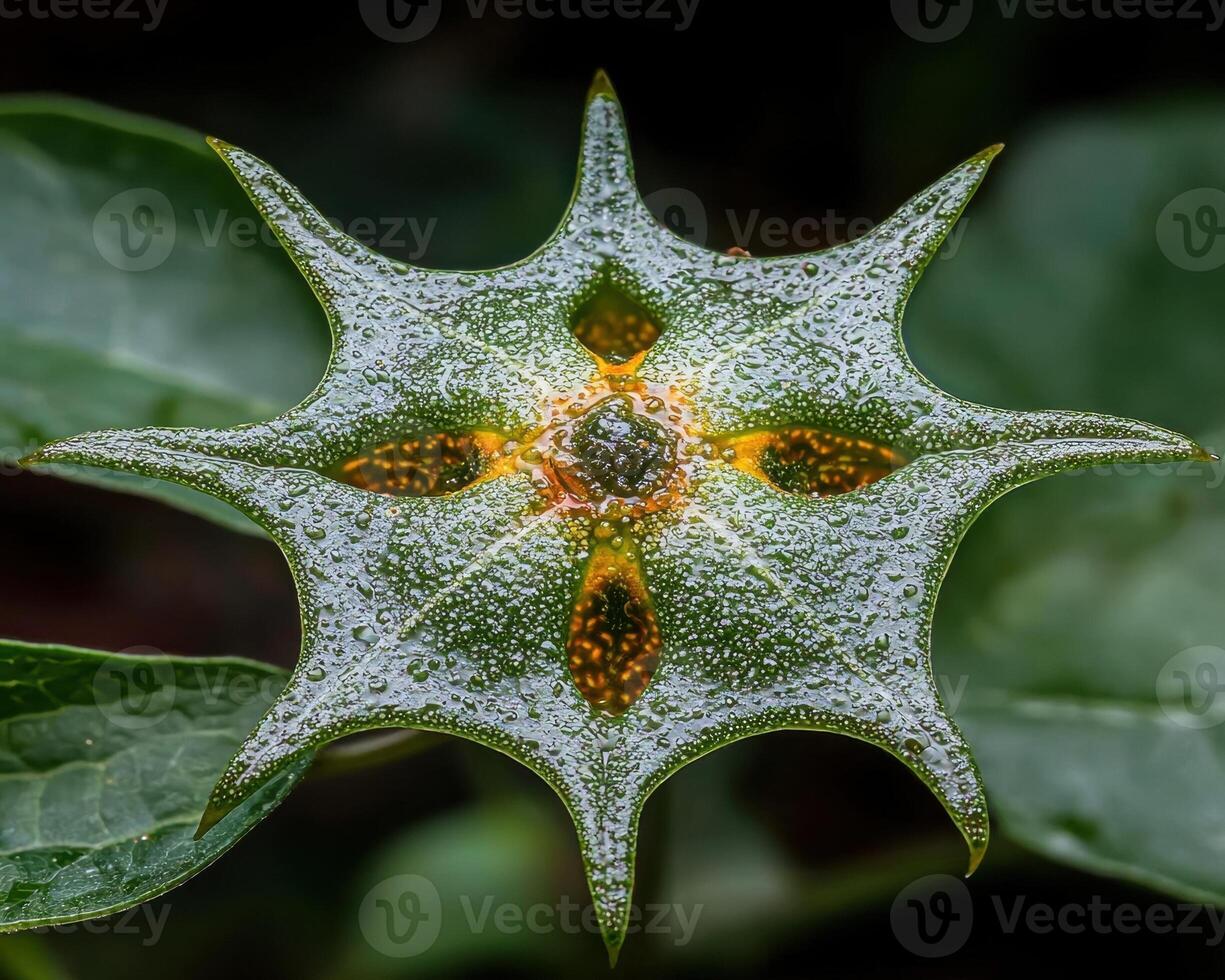 Exotic green flower with water droplets on its surface photo