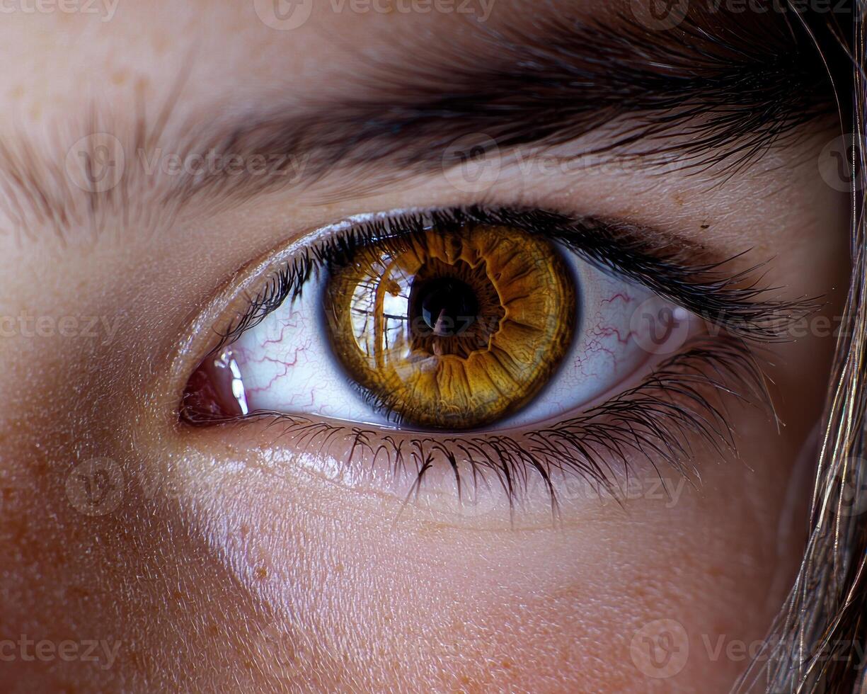 Close up of a human eye with a golden iris photo