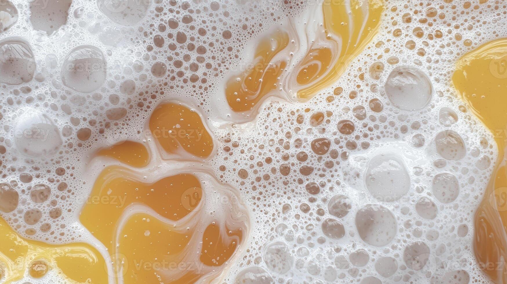 Close up of frothy liquid with yellow substance photo