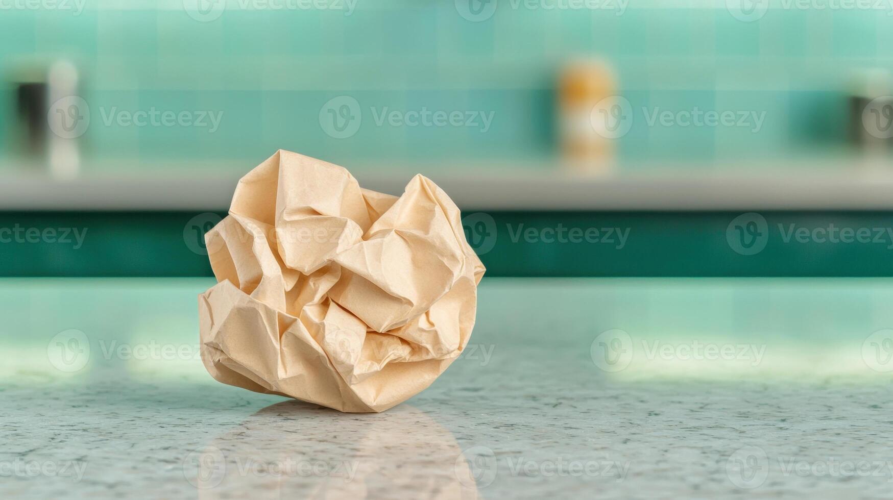 Crumpled paper ball on a table photo