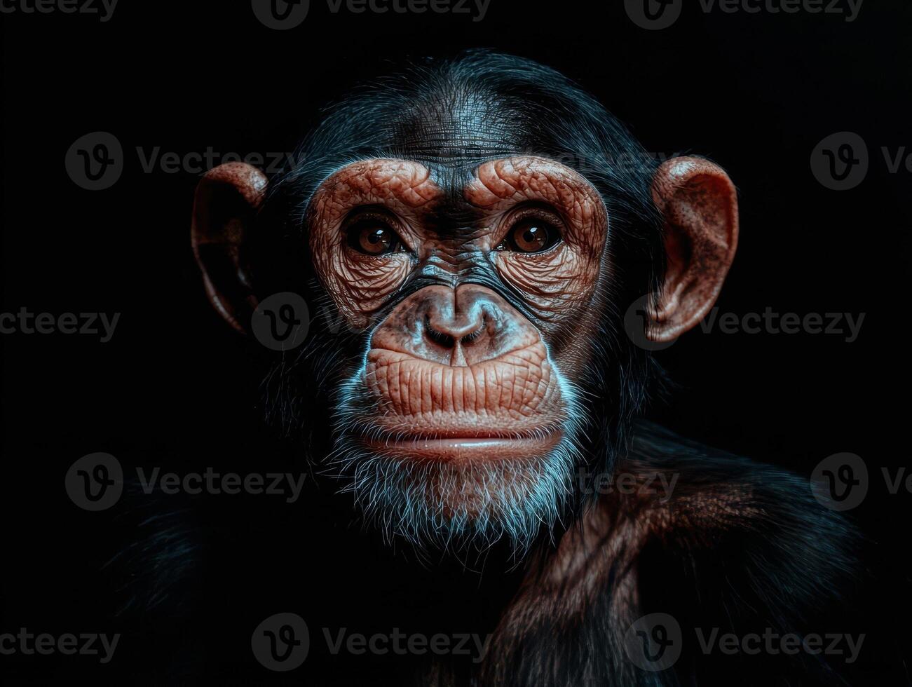 Portrait of a chimpanzee with detailed facial features photo