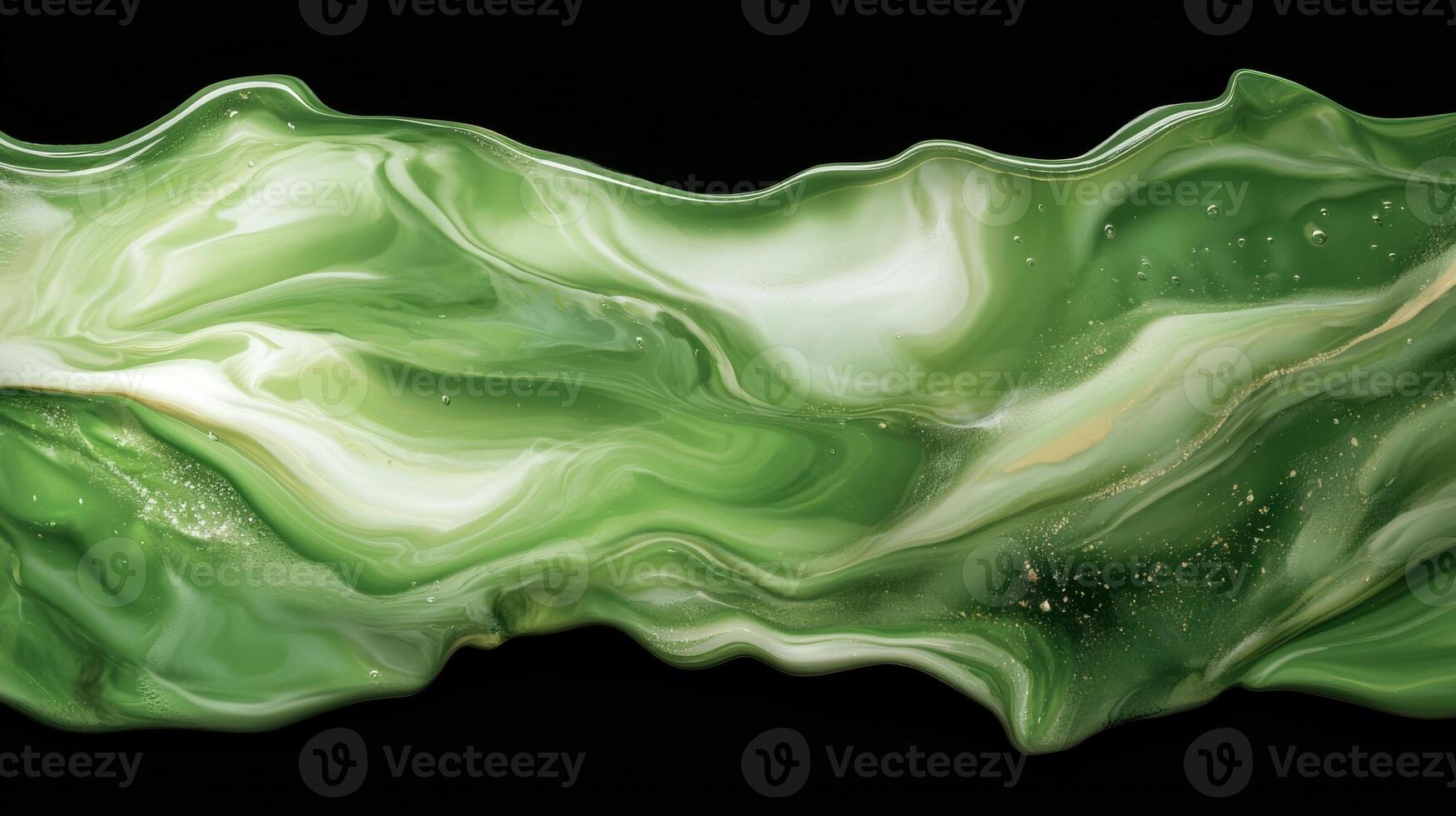 Abstract green and white fluid art background with gold flecks photo