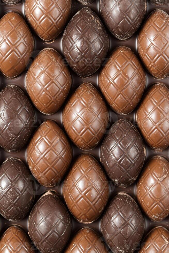 Chocolate easter eggs with a diamond pattern photo