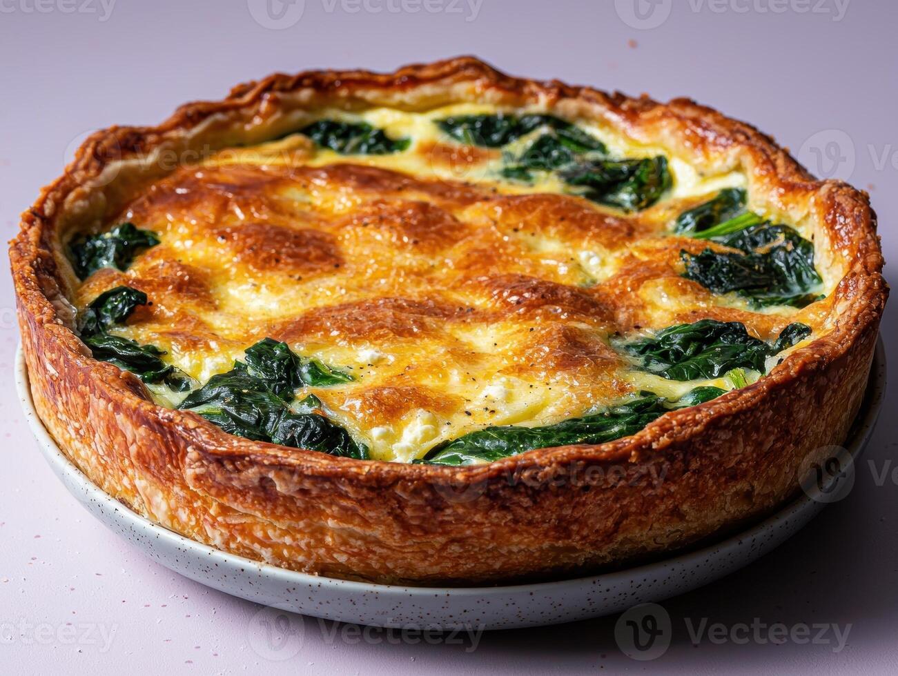 Delicious spinach quiche with a golden crust photo