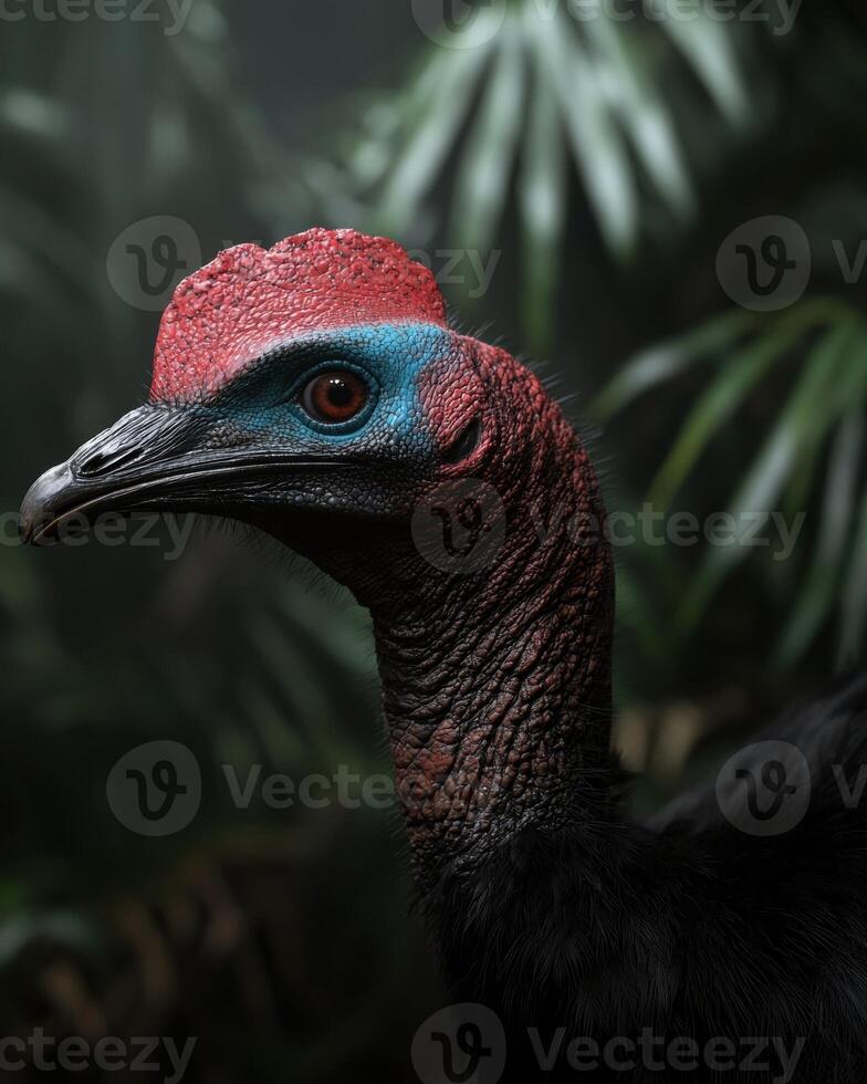 Close up of a colorful Cassowary bird in the jungle photo