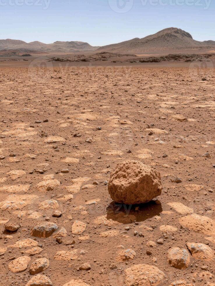 Martian landscape with rocks and mountains photo