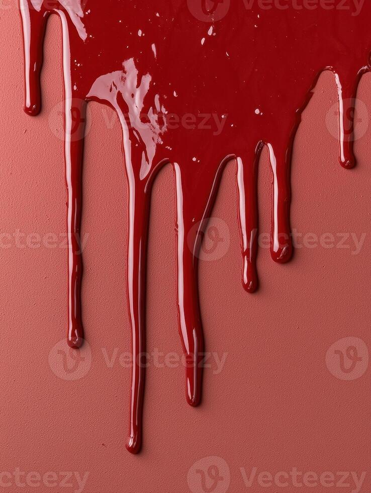 Red paint dripping down a wall, creating an abstract design photo