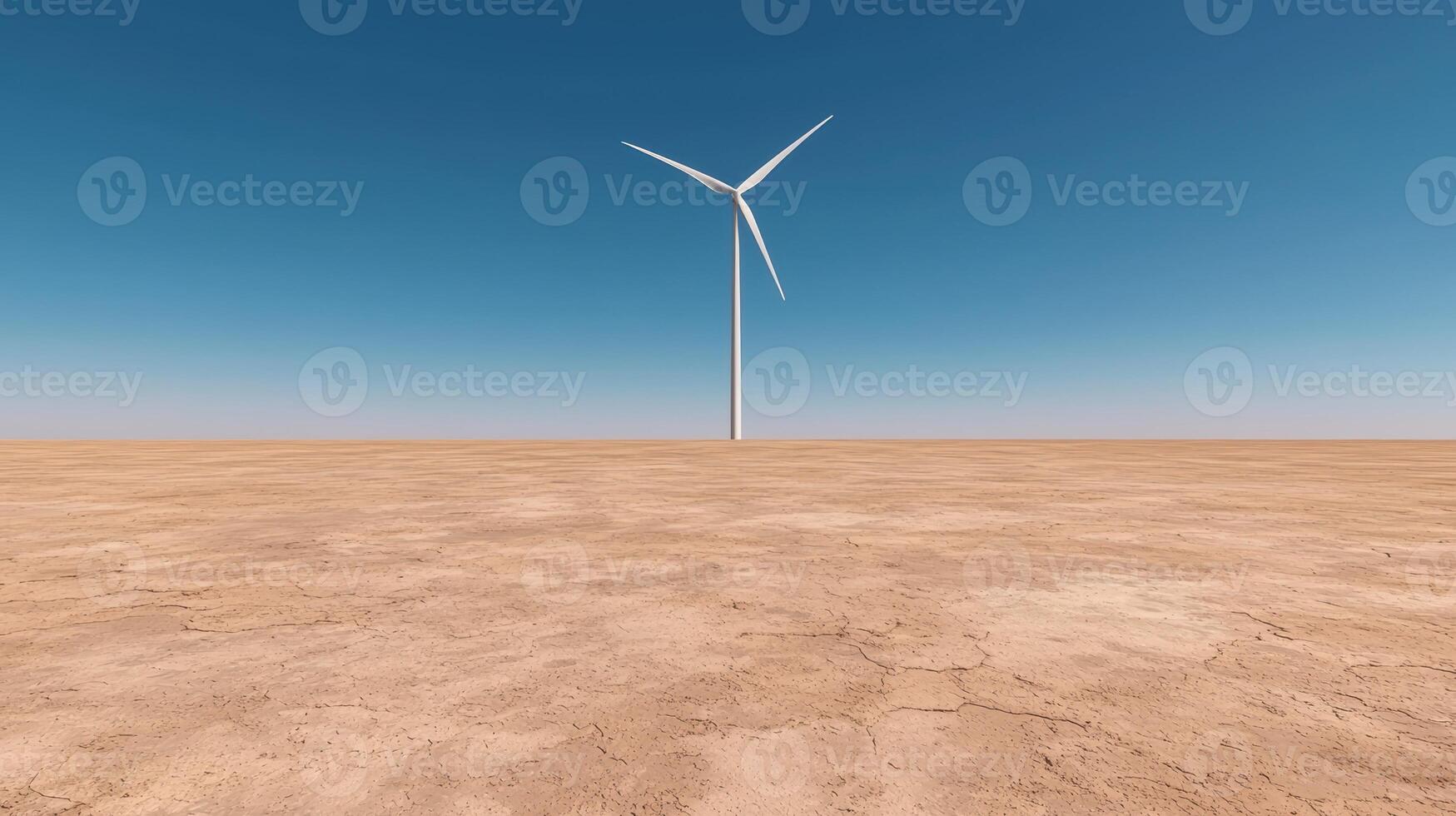 Wind turbine in a dry landscape under a clear blue sky photo