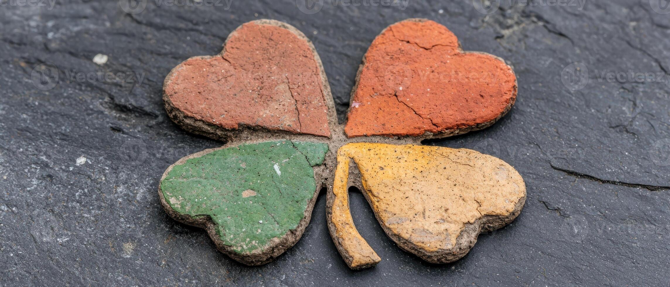 A four leaf clover made of stone on a slate background photo