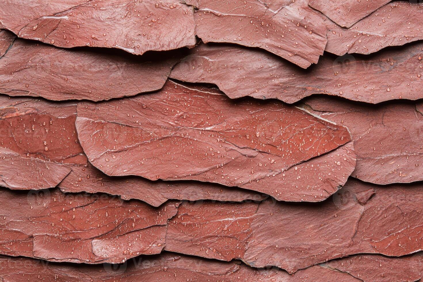 Red stone tiles with water droplets create a textured background photo